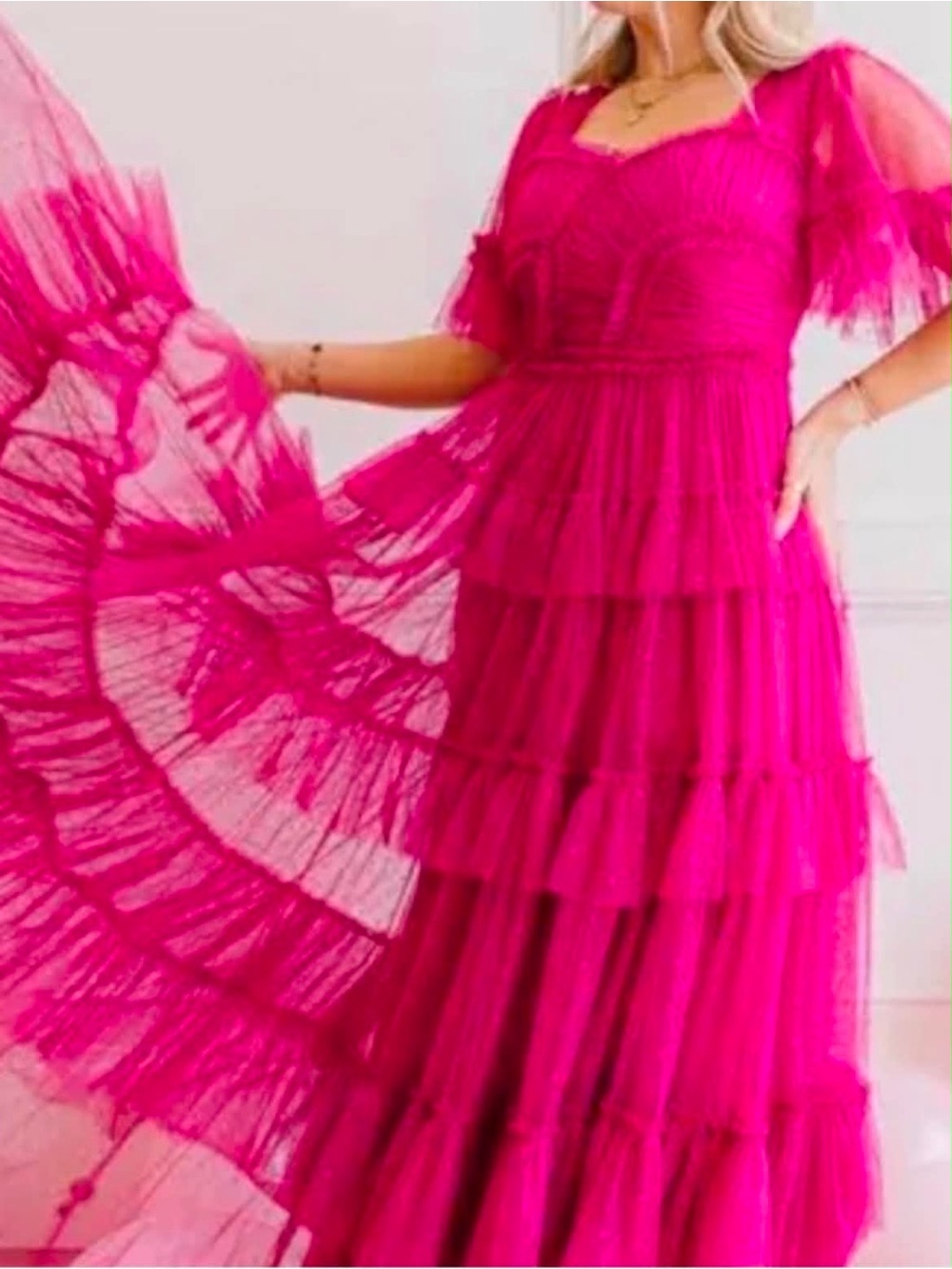 Ivy City Co Whimsical Dress -Sweetheart-Neck in Fuchsia altered to knee length